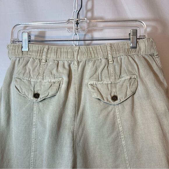 Nicole Miller Linen Lyocell Cuffed Khaki Tan Tapered Straight Leg Cargo Pants - Picture 8 of 12